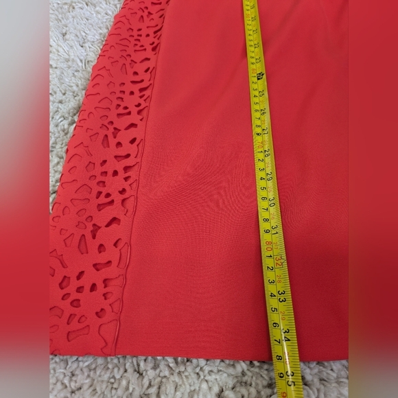 Phoebe Couture Fitted Cutout Lace Orange Red Pencil Chic Mini dress Sz 2 EUC - Picture 16 of 16